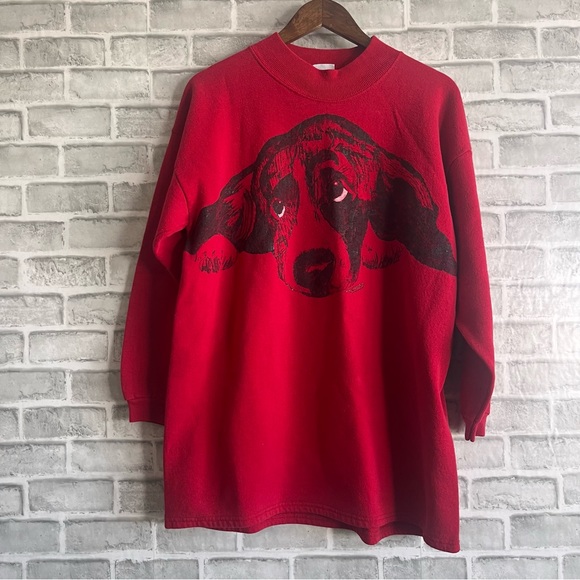 Wrangler Bright Red Crew Neck Hand Painted Western Vintage Sweater Sz L - Picture 1 of 7